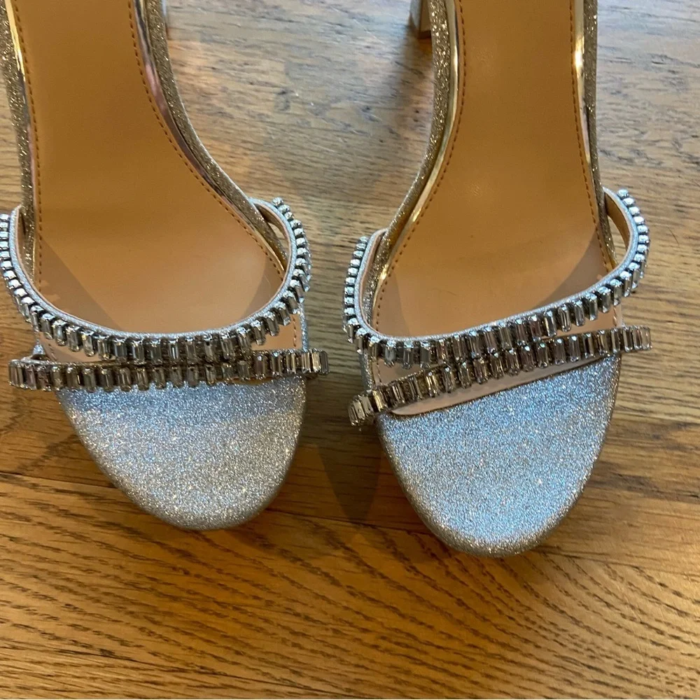 Jewel Badgley Mishka Rhinestone Silver Heels 9.5